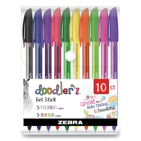 ZEBRA PEN Doodler'z Gel Pen, Stick, Bold 1 mm, Assorted Fashion/Neon Ink and Barrel Colors, 10PK 41810